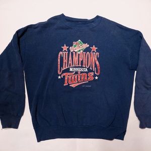 Vintage Logo 7 Crewneck Sweater Blue Minnesota Twins 1987 World Series Sz M.